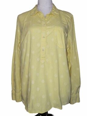 Merona Long Sleeve Yellow Button Down Cotton Shirt With Textured Polka Dots XXL